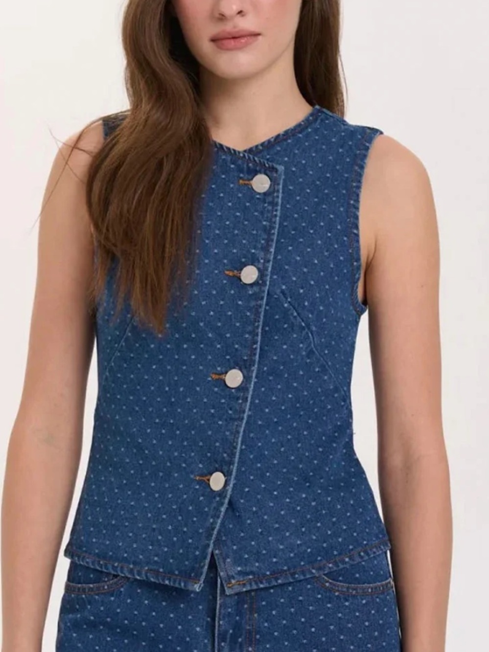 zara dark wash denim vest button front high neck size small